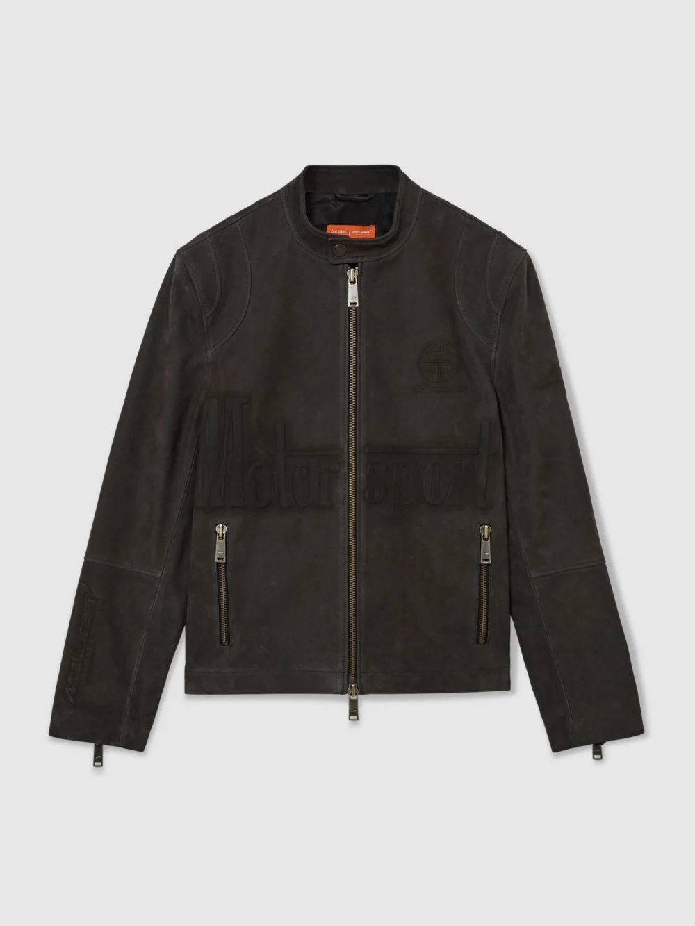 Reiss McLaren X McLaren F1 Team Steel Grey Racing Embossed Suede Jacket, view 2