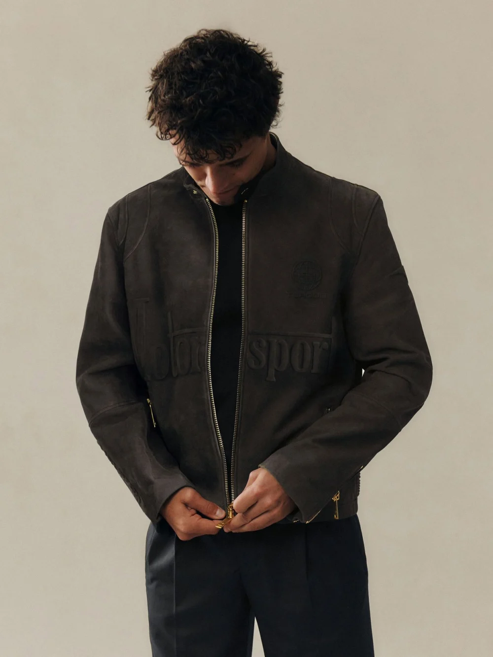 Reiss McLaren X McLaren F1 Team Steel Grey Racing Embossed Suede Jacket, view 3