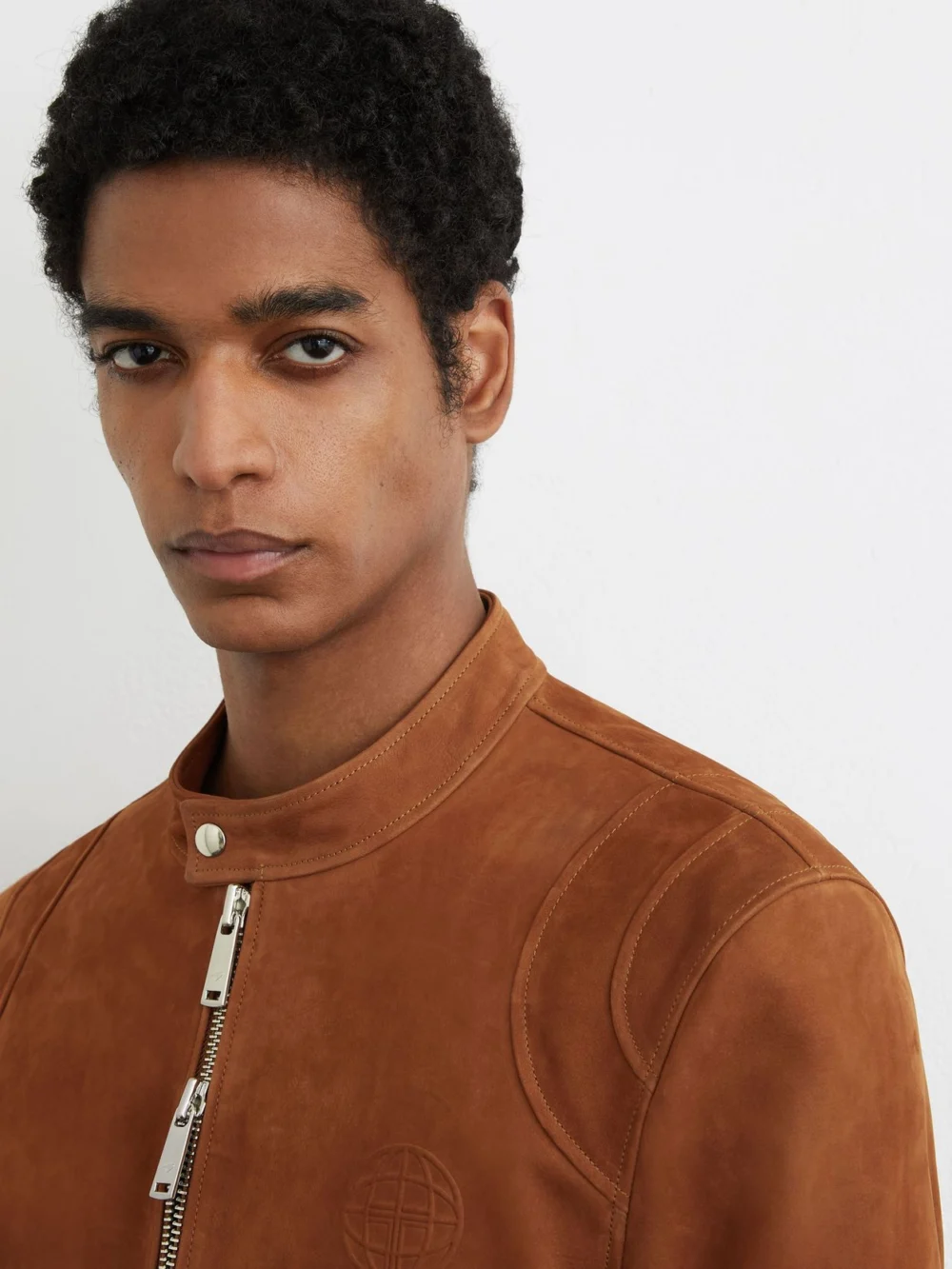Reiss McLaren X McLaren F1 Team Tobacco Brown Racing Embossed Suede Jacket, view 4