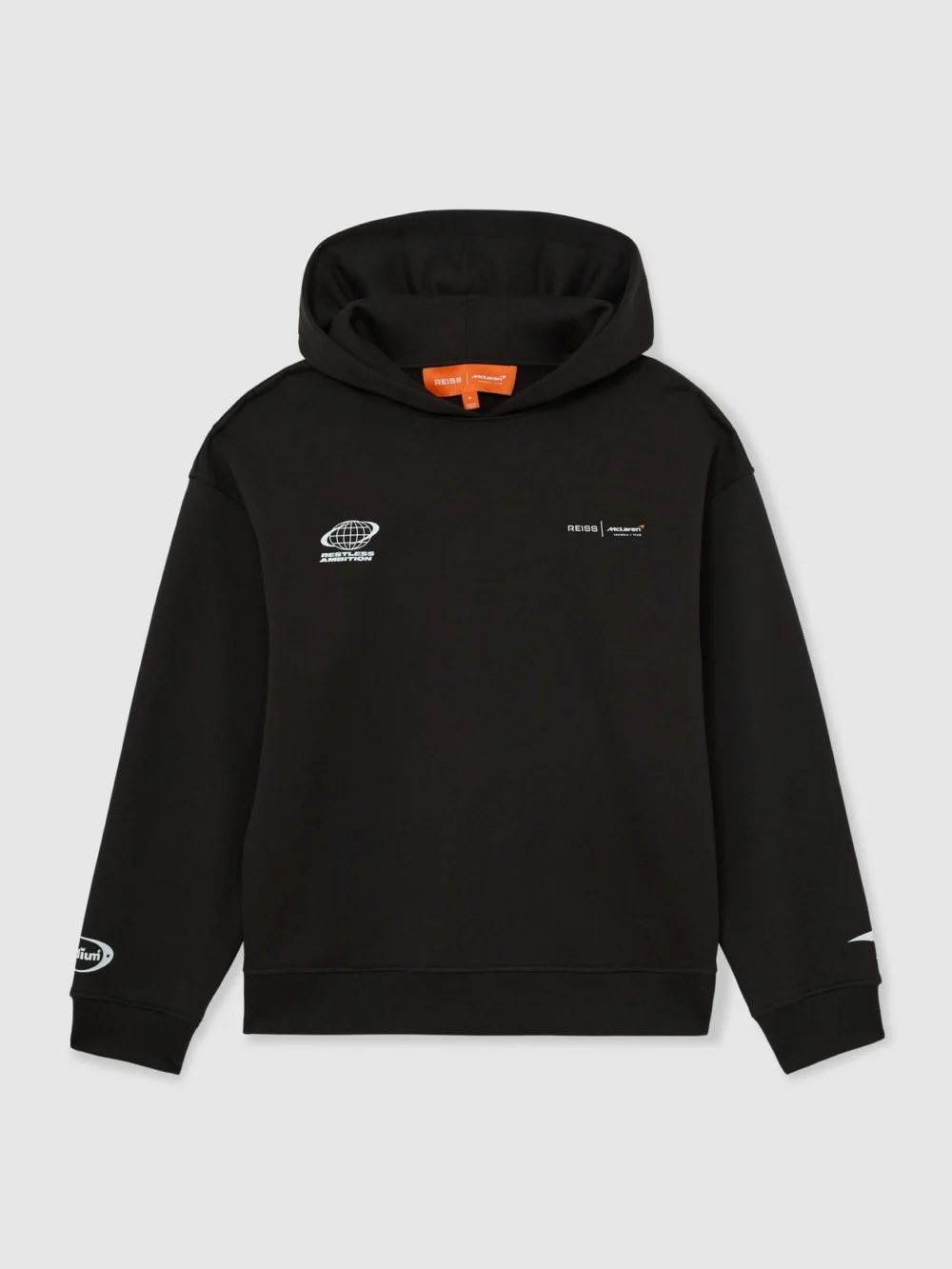 Reiss McLaren X McLaren F1 Team Washed Black Racing Heavyweight Motif Hoodie -fit, view 2