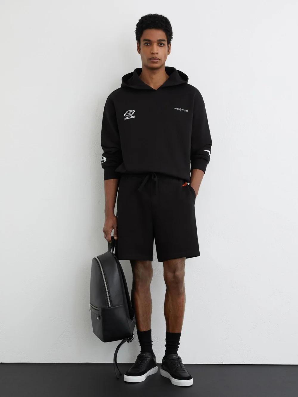 Reiss McLaren X McLaren F1 Team Washed Black Racing Heavyweight Motif Hoodie -fit, view 3