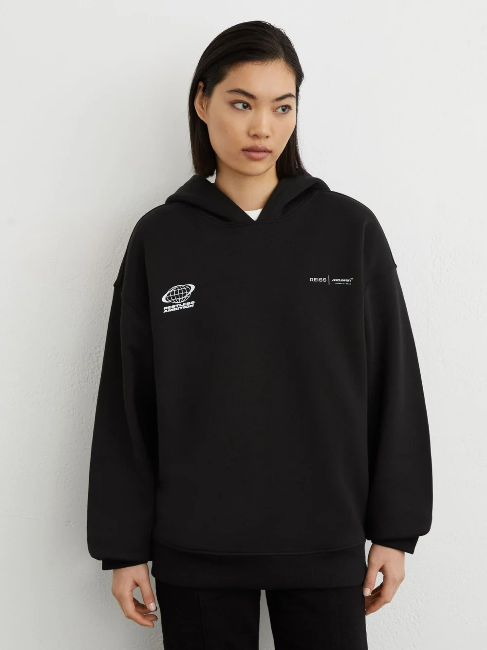 Reiss McLaren X McLaren F1 Team Washed Black Racing Heavyweight Motif Hoodie -fit, view 4