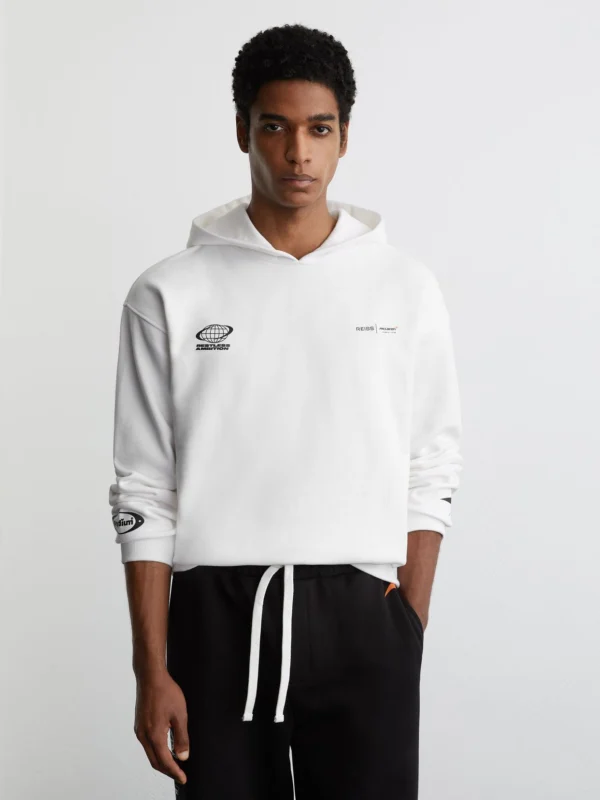 Reiss McLaren X McLaren F1 Team White Racing Heavyweight Motif Hoodie -fit