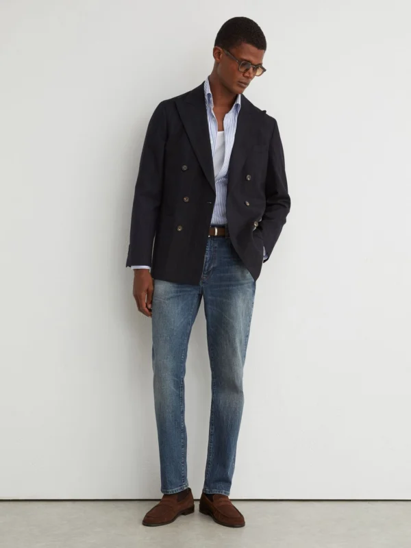 Reiss Mid Blue Comfort-stretch Straight-leg Jeans