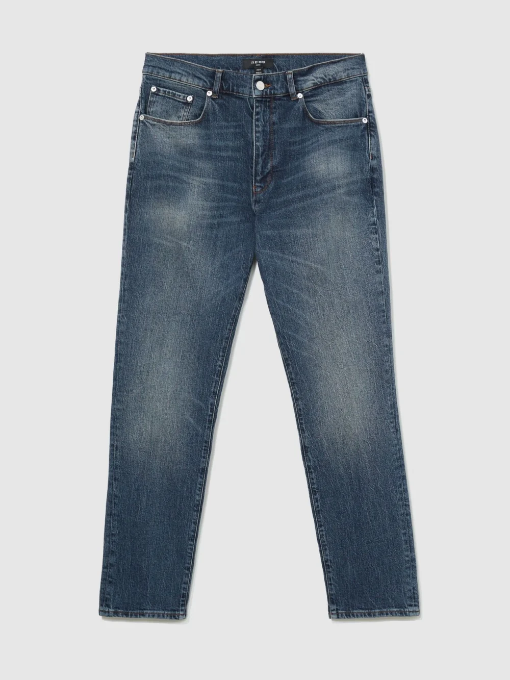 Reiss Mid Blue Comfort-stretch Straight-leg Jeans, view 2