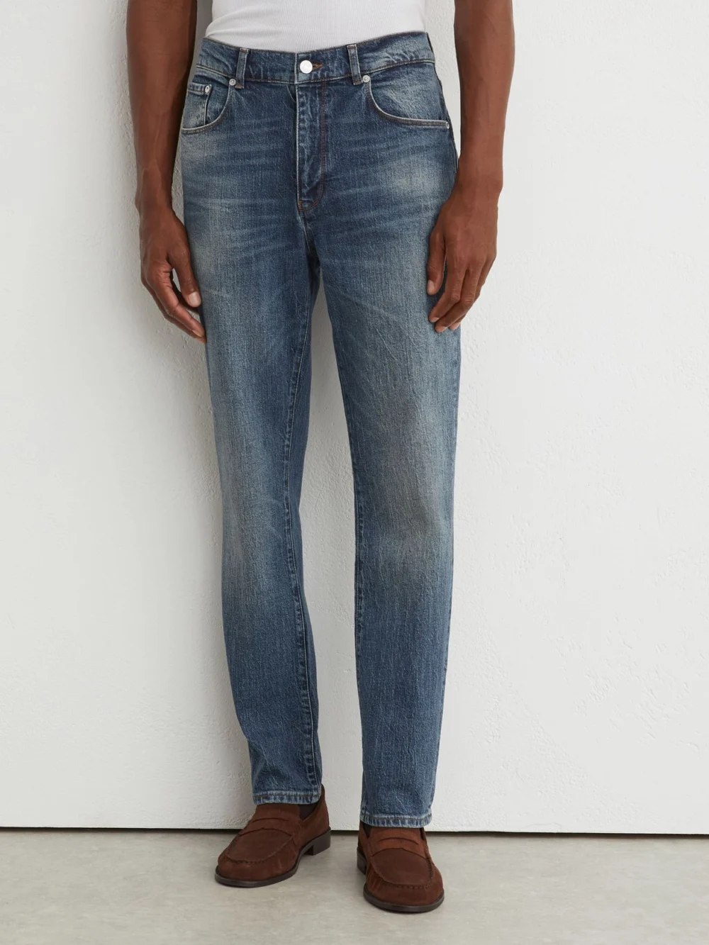 Reiss Mid Blue Comfort-stretch Straight-leg Jeans, view 3