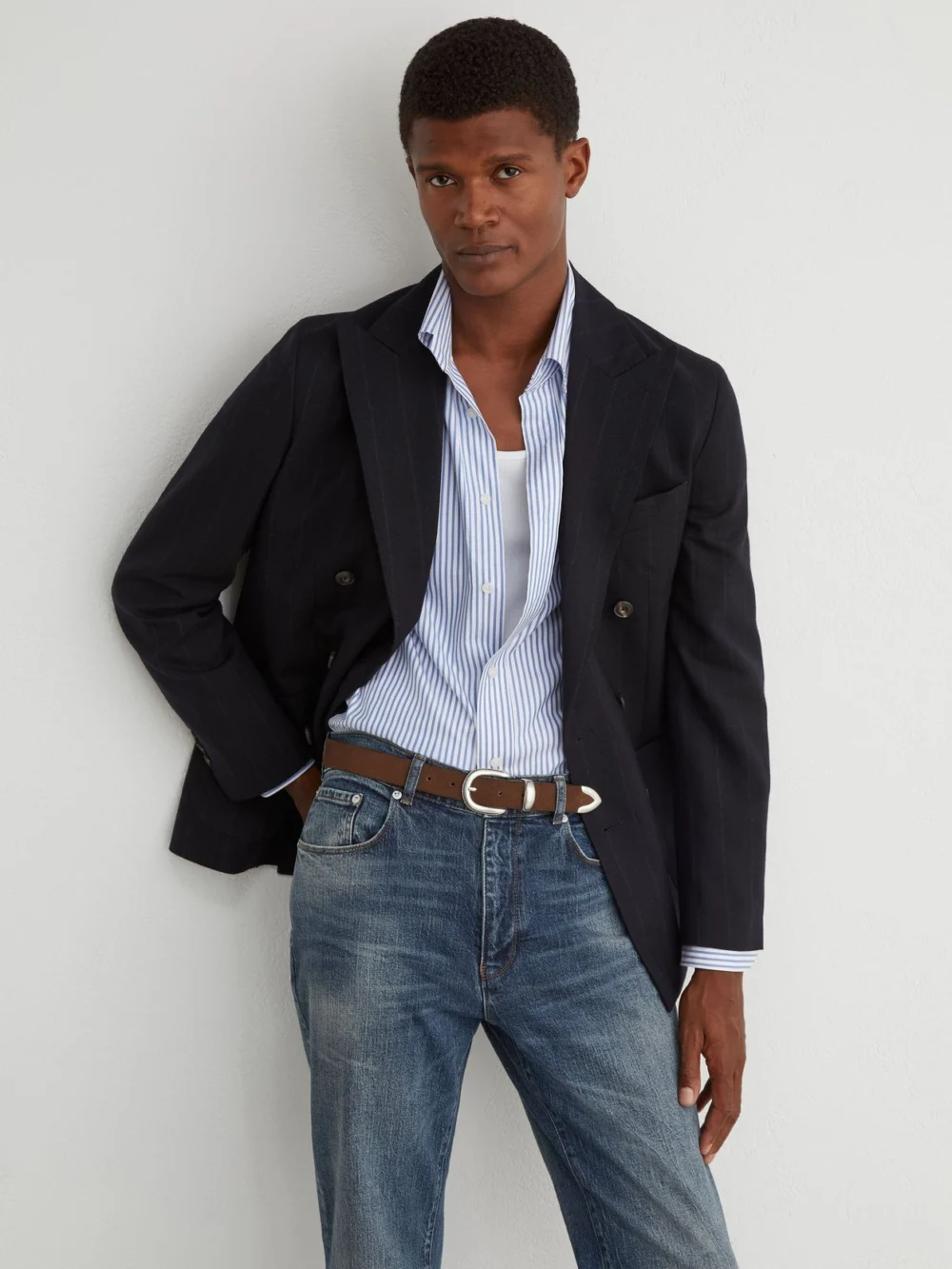 Reiss Mid Blue Comfort-stretch Straight-leg Jeans, view 4