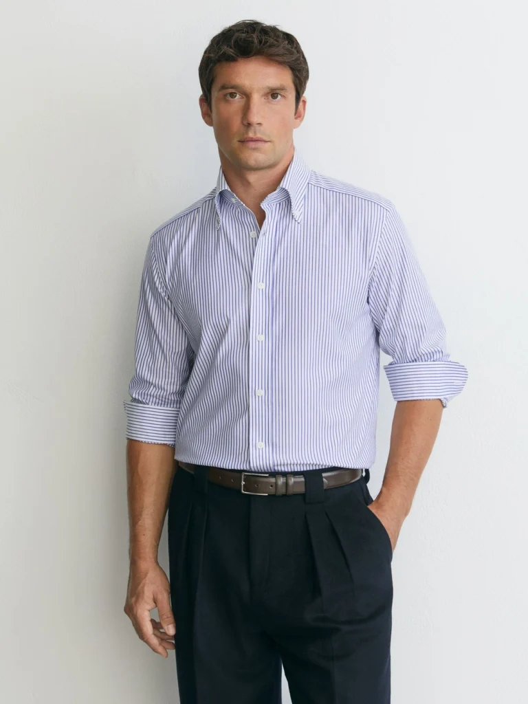 Reiss Mid Blue Cotton Striped Button-down Shirt Regular-fit