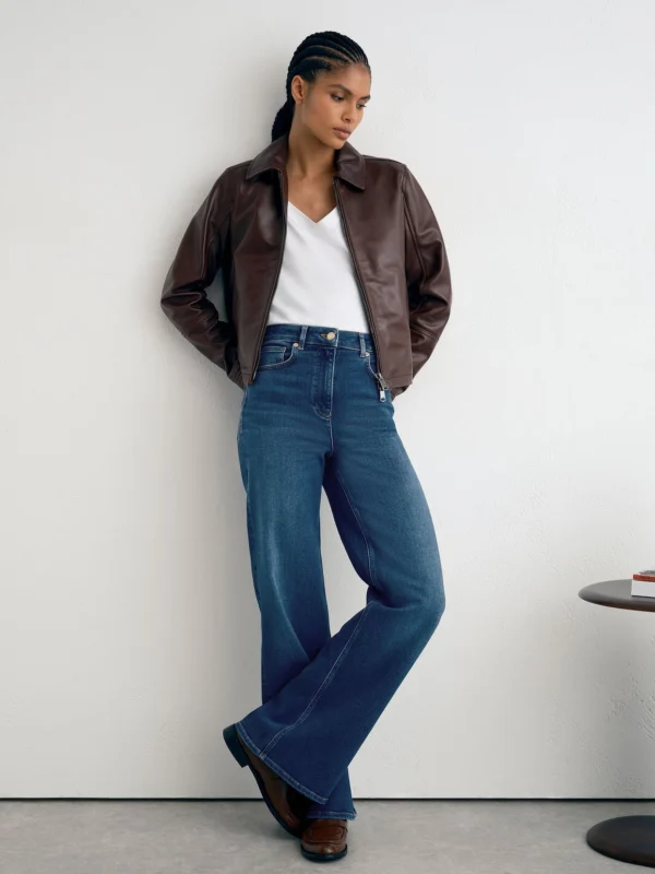 Reiss Mid Blue Cotton- Wide-leg Jeans