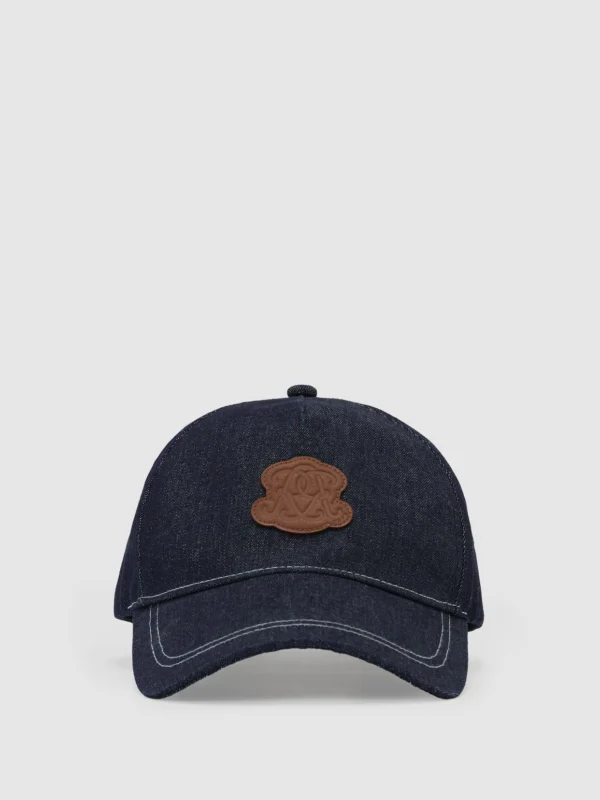 Reiss Mid Blue Monogram-patch Denim Baseball Cap,