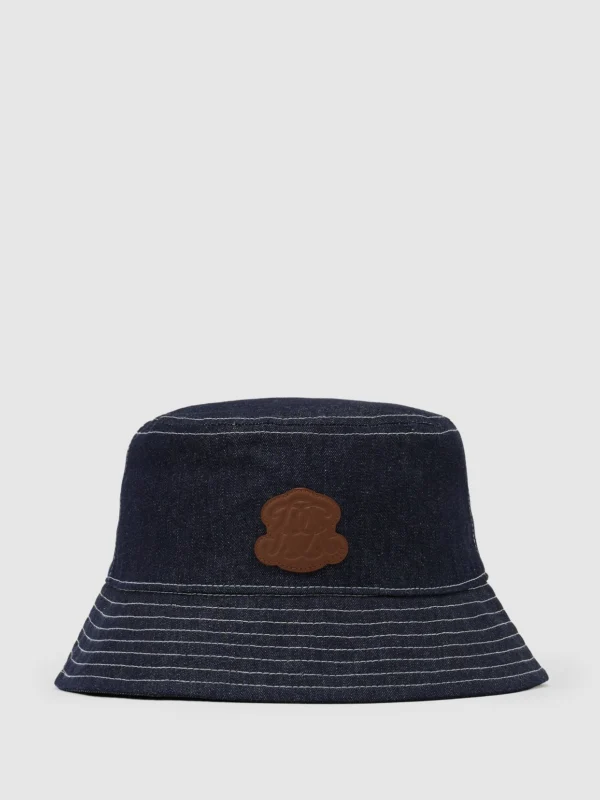 Reiss Mid Blue Monogram-patch Denim Bucket Hat,