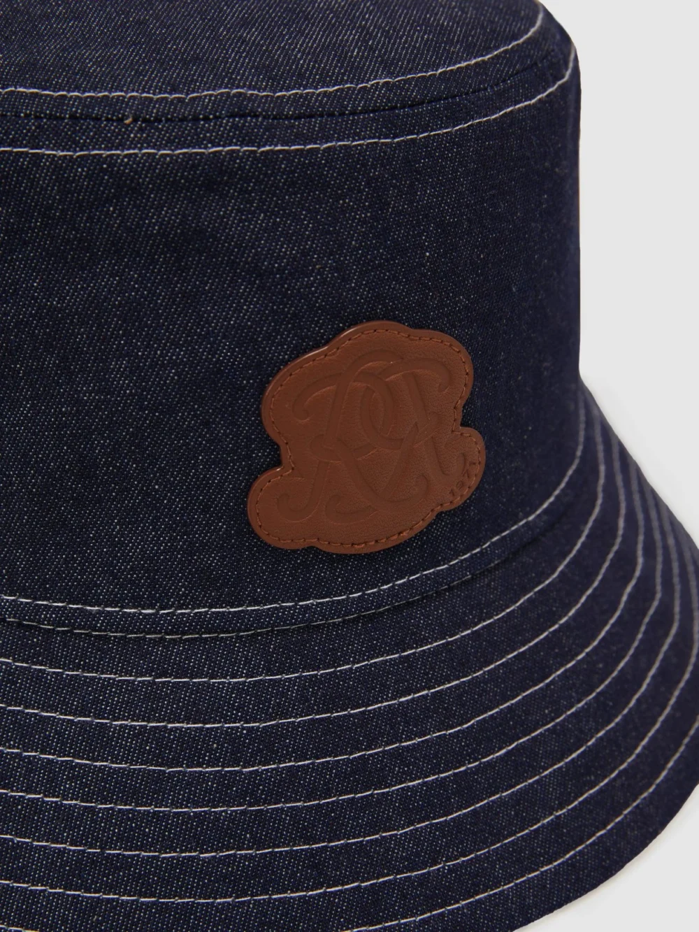 Reiss Mid Blue Monogram-patch Denim Bucket Hat,, view 4