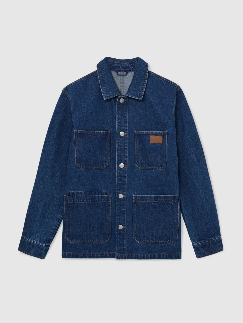 Reiss Mid Blue Monogram-patch Relaxed Denim Overshirt, view 2