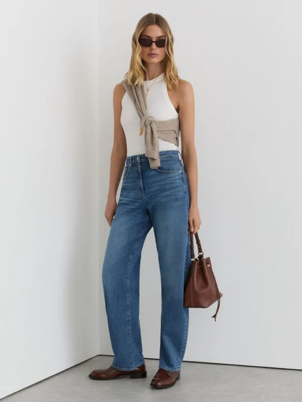 Reiss Mid Blue Petite Barrel-leg Jeans