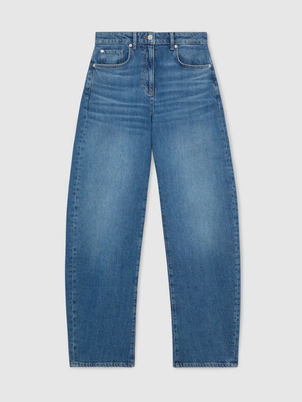 Reiss Mid Blue Petite Barrel-leg Jeans, view 6