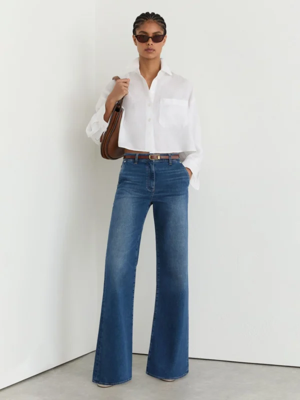 Reiss Mid Blue Petite Cotton-lyocell Wide-leg Jeans