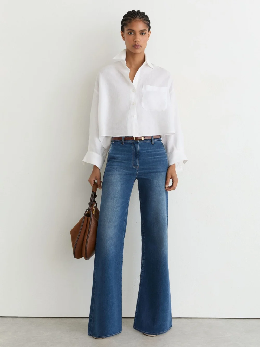 Reiss Mid Blue Petite Cotton-lyocell Wide-leg Jeans, view 4