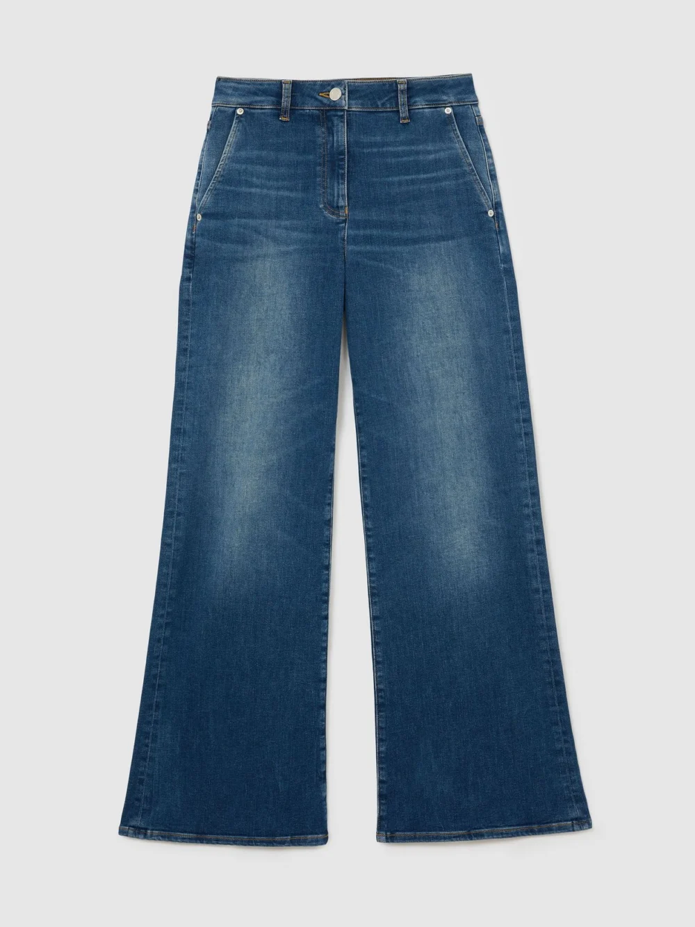 Reiss Mid Blue Petite Cotton-lyocell Wide-leg Jeans, view 6