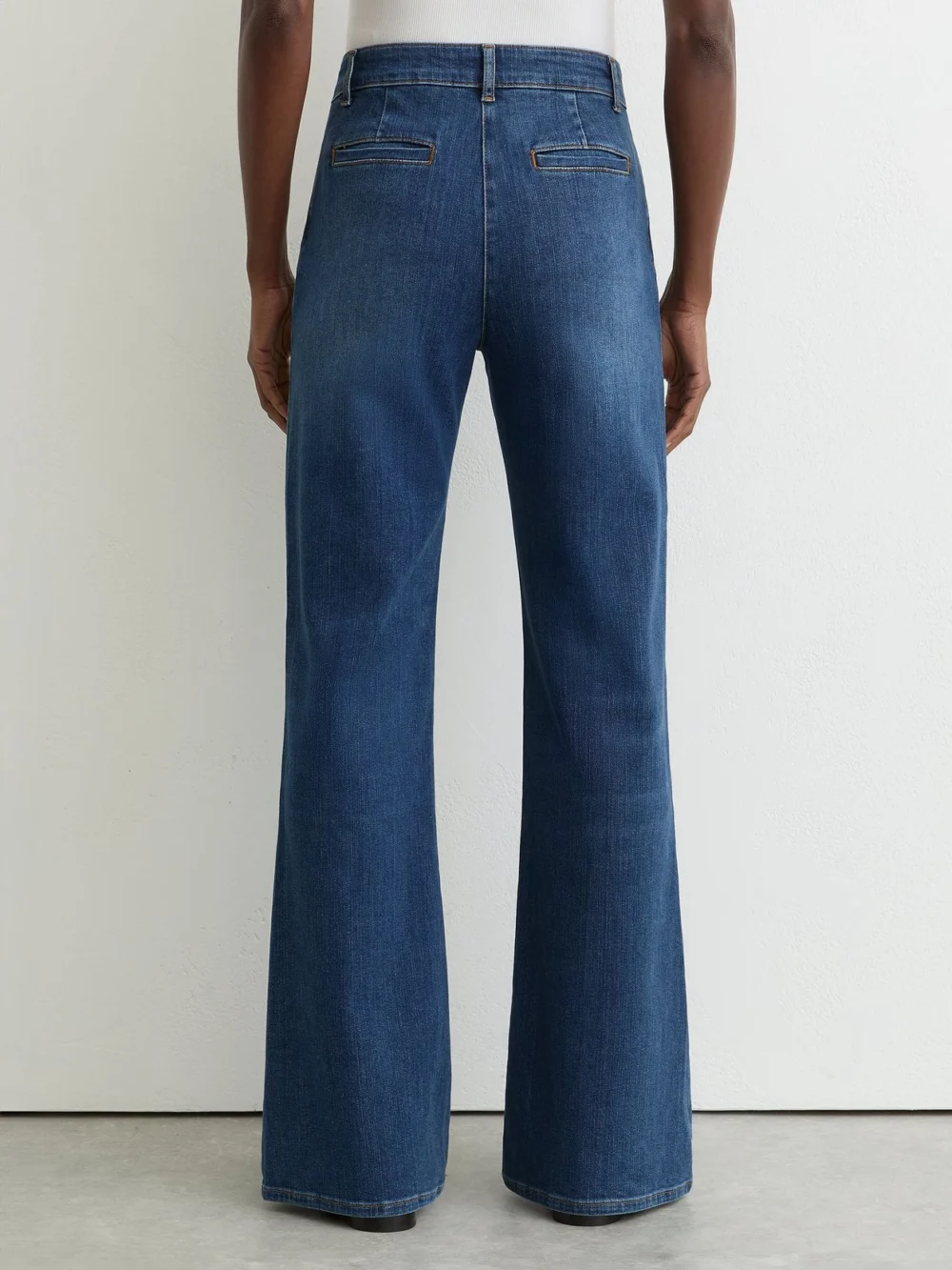 Reiss Mid Blue Pintuck-detail Flared Jeans, view 3