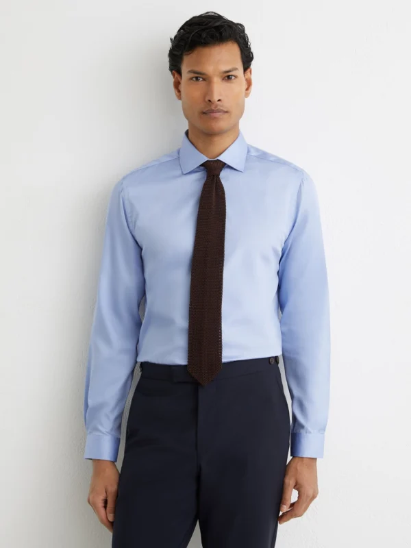 Reiss Mid Blue Remoteular Fit Cotton-satin Cutaway-collar Shirt