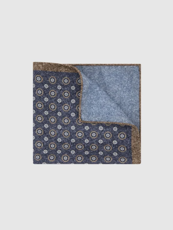 Reiss Mid Blue Silk Floral Medallion-print Pocket Square,