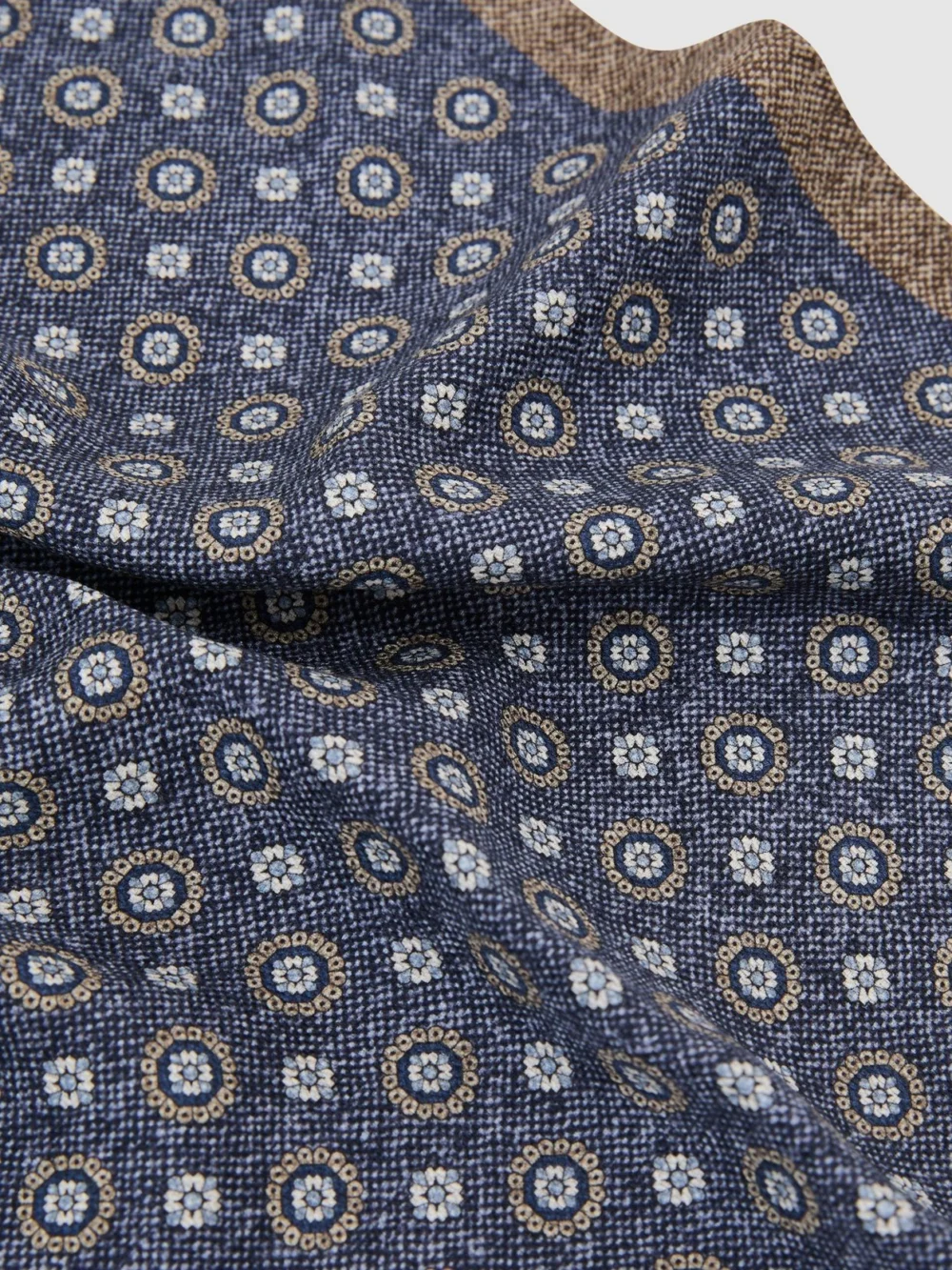 Reiss Mid Blue Silk Floral Medallion-print Pocket Square,, view 3