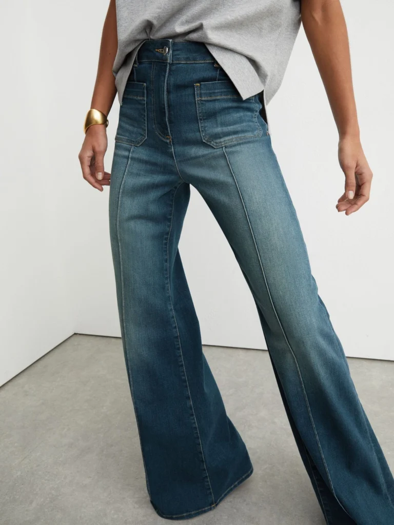 Reiss Mid Blue Tall Patch-pocket Flared Jeans