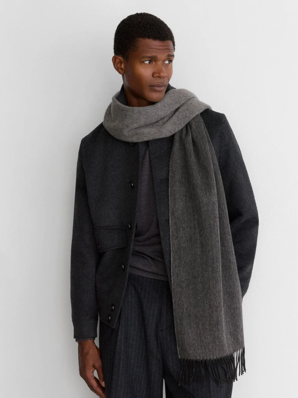 Reiss Mid Grey & Light Cashmere Blend Scarf, in mid grey / light grey