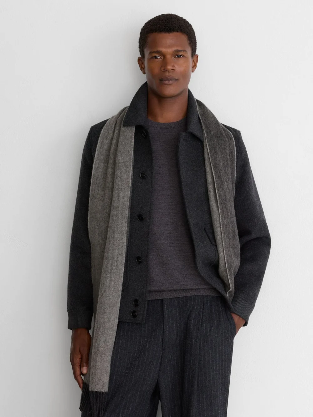 Reiss Mid Grey & Light Cashmere Blend Scarf,, view 4