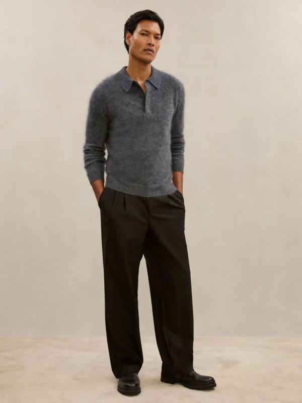 Reiss Mid Grey Atelier Brushed-cashmere Polo Jumper