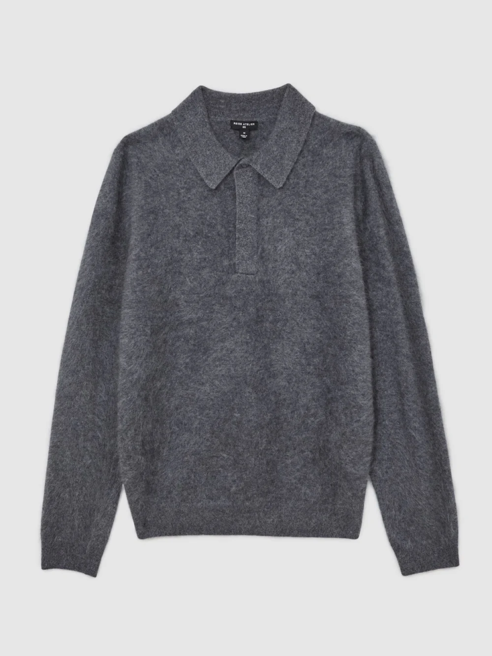 Reiss Mid Grey Atelier Brushed-cashmere Polo Jumper, view 2