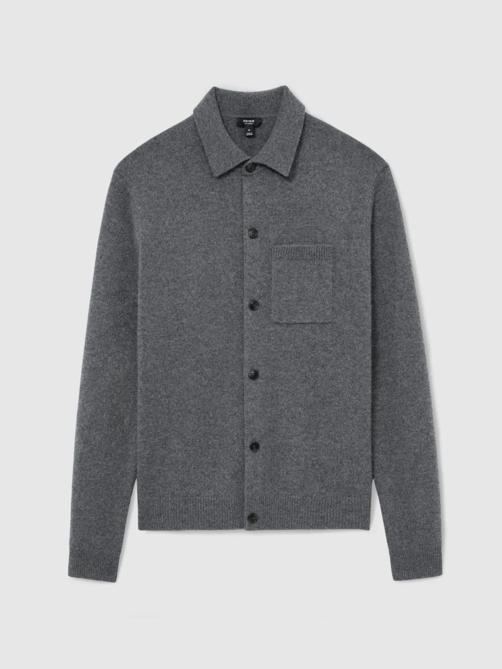 Reiss Mid Grey Melange Cashmere Button-through Shirt, view 2
