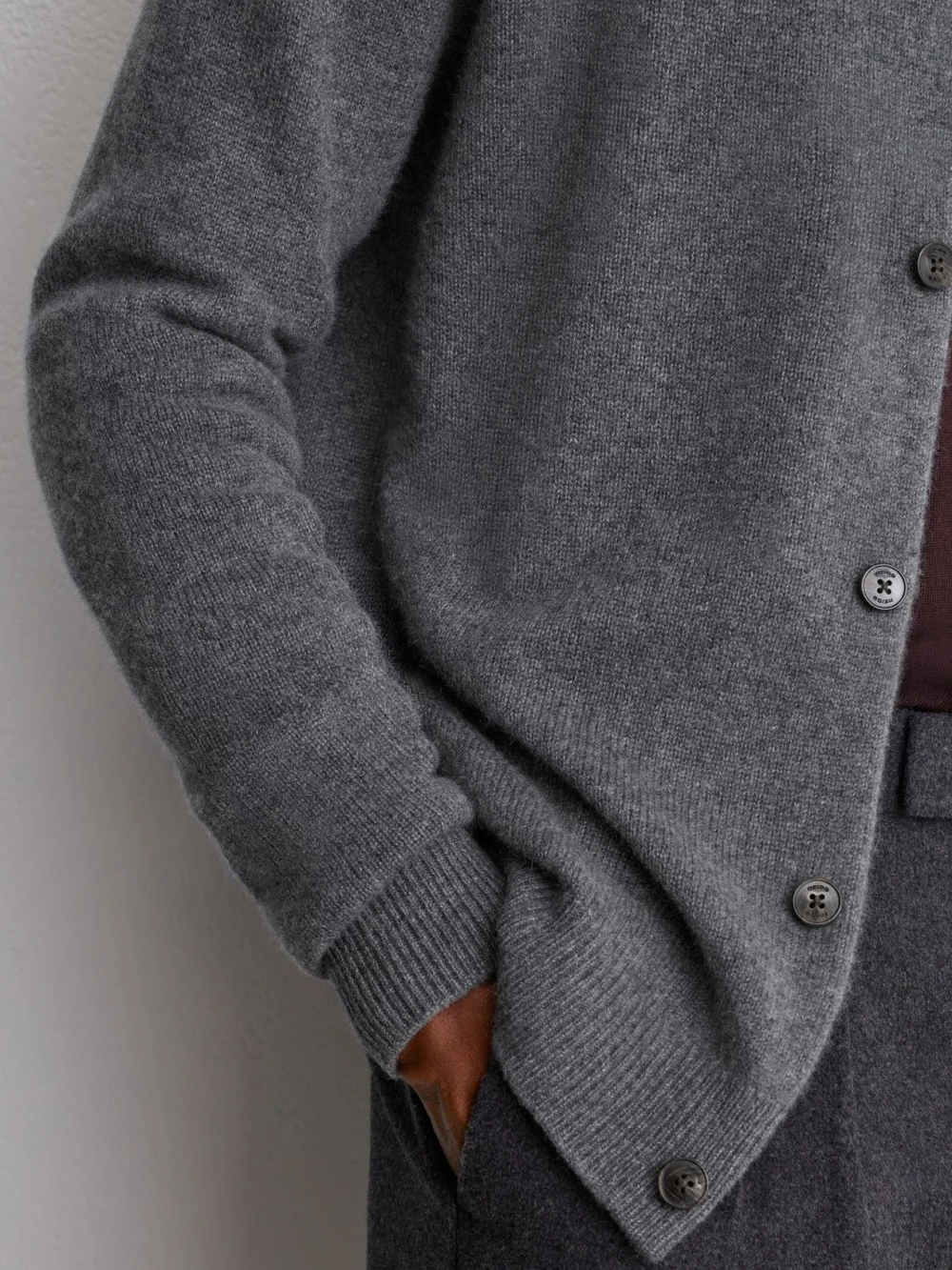 Reiss Mid Grey Melange Cashmere Button-through Shirt, view 4