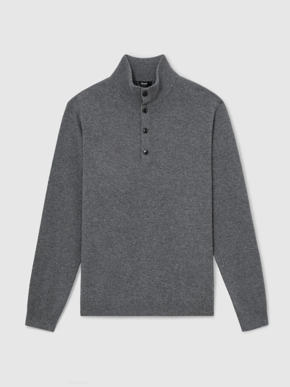 Reiss Mid Grey Melange Cashmere Funnel-neck Jumper, view 2
