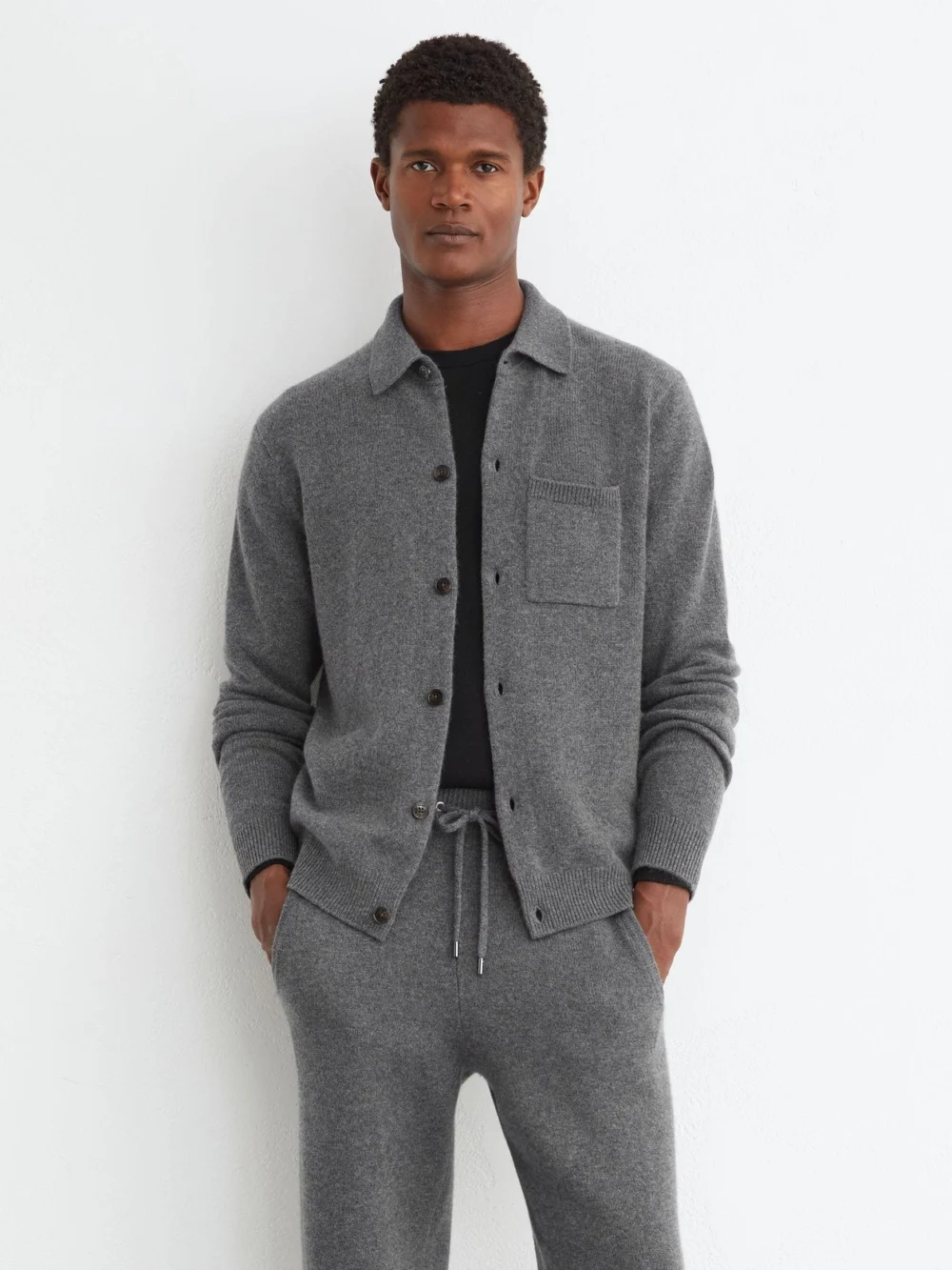 Reiss Mid Grey Melange Cashmere Relaxed-fit Joggers, view 3