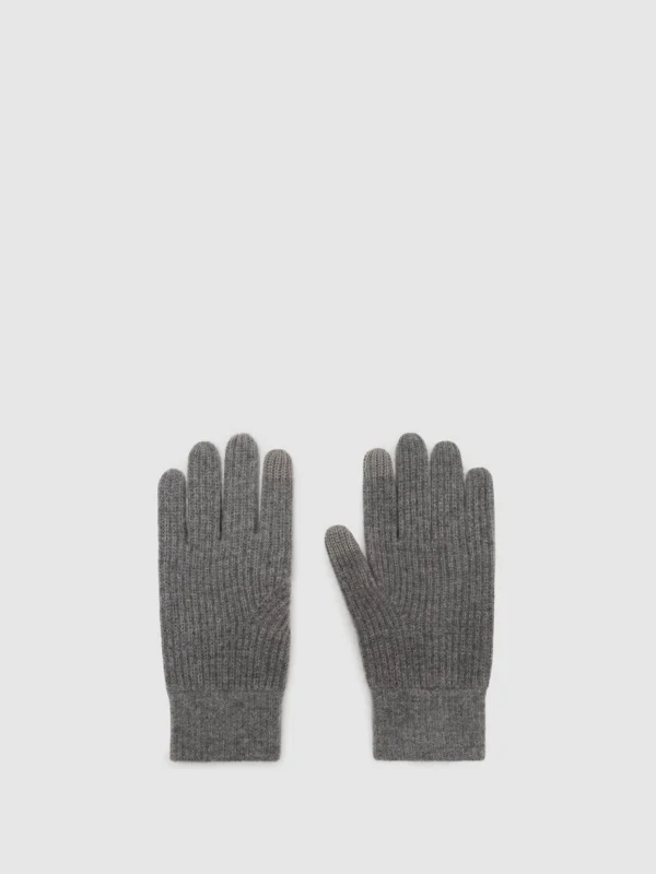 Reiss Mid Grey Merino Wool Rib-knit Gloves,