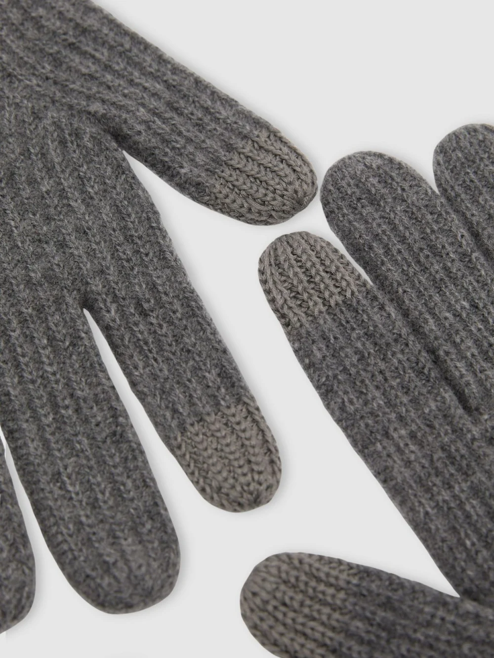 Reiss Mid Grey Merino Wool Rib-knit Gloves,, view 2