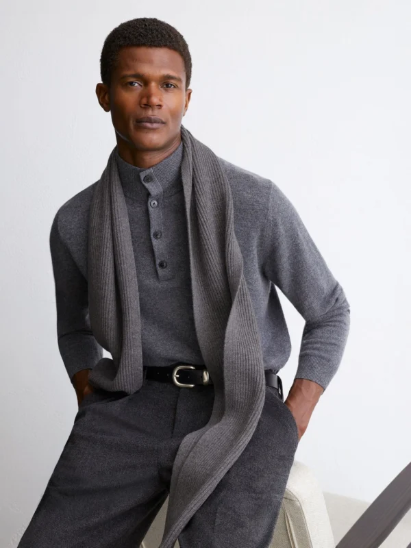 Reiss Mid Grey Merino Wool Rib-knit Scarf,