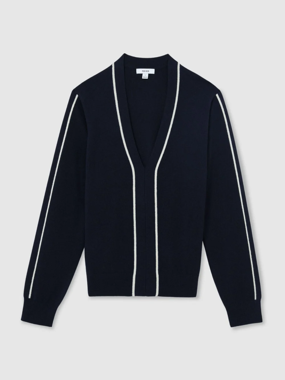 Reiss Mila Women's Wool-blend V-neck Stripe-detail Jumper with Cashmere, view 2