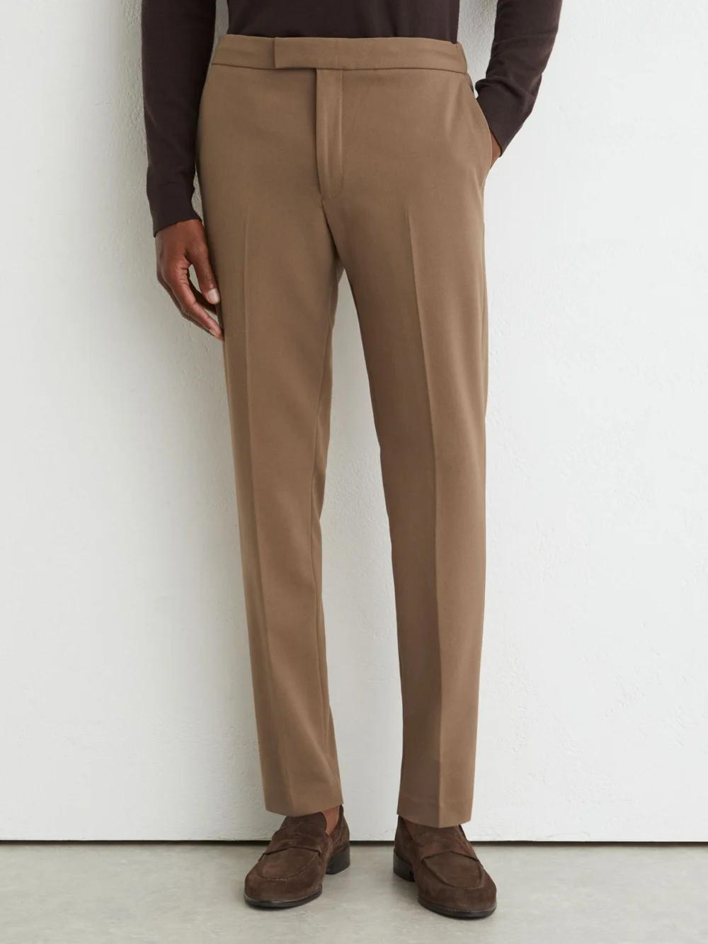 Reiss Mink Brown Slim Fit Stretch Drawstring Trousers, view 3