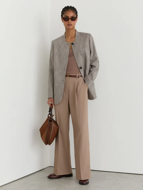 Reiss Mink Neutral Elasticated-waist Wide-leg Twill Trousers