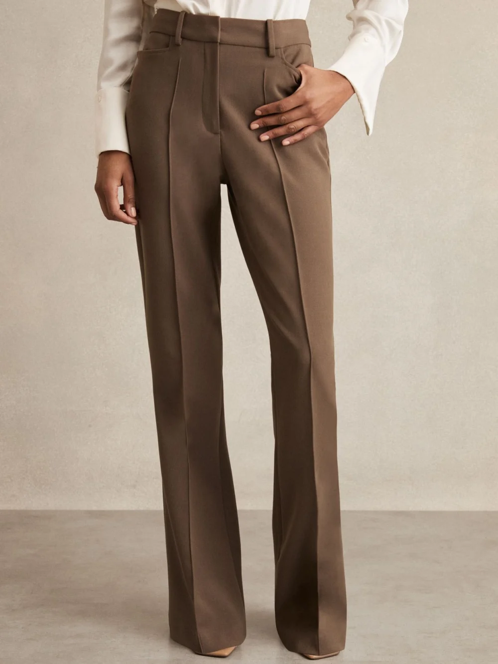 Reiss Mink Neutral Flared Suit Trousers, view 3