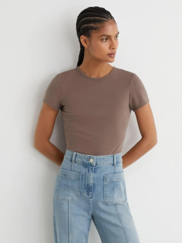 Reiss Mink Stretch-cotton Crew-neck T-shirt