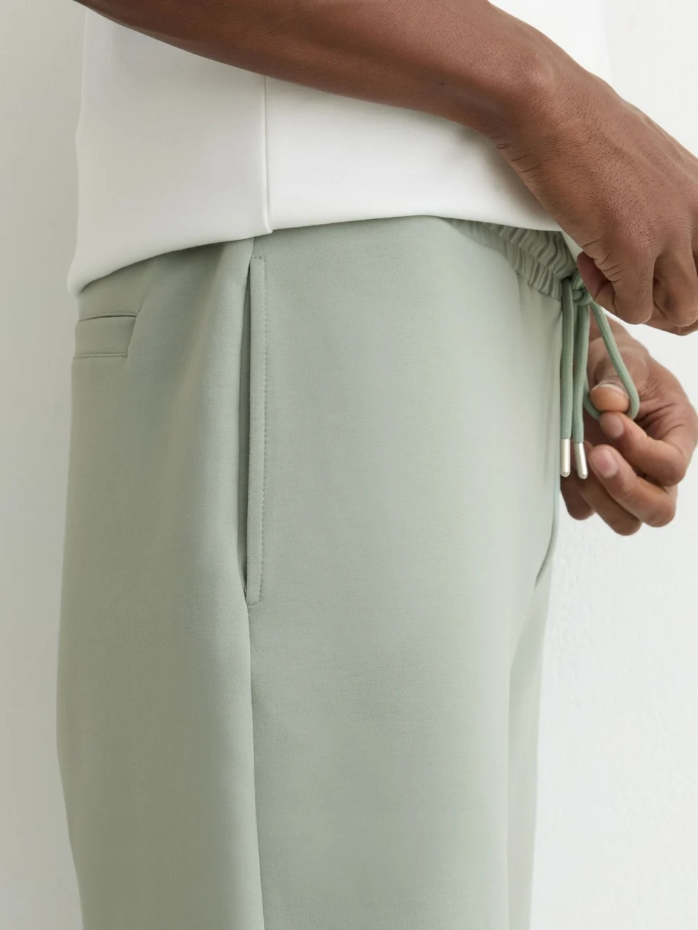 Reiss Mint Green Premium Interlock Drawstring Shorts, view 3