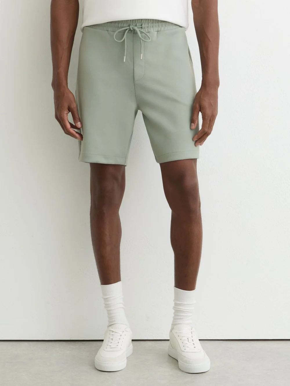Reiss Mint Green Premium Interlock Drawstring Shorts, view 4