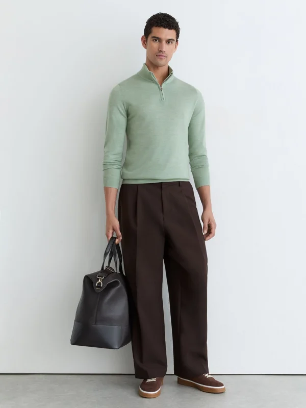 Reiss Minty Sage Green Merino Wool Half-zip Jumper
