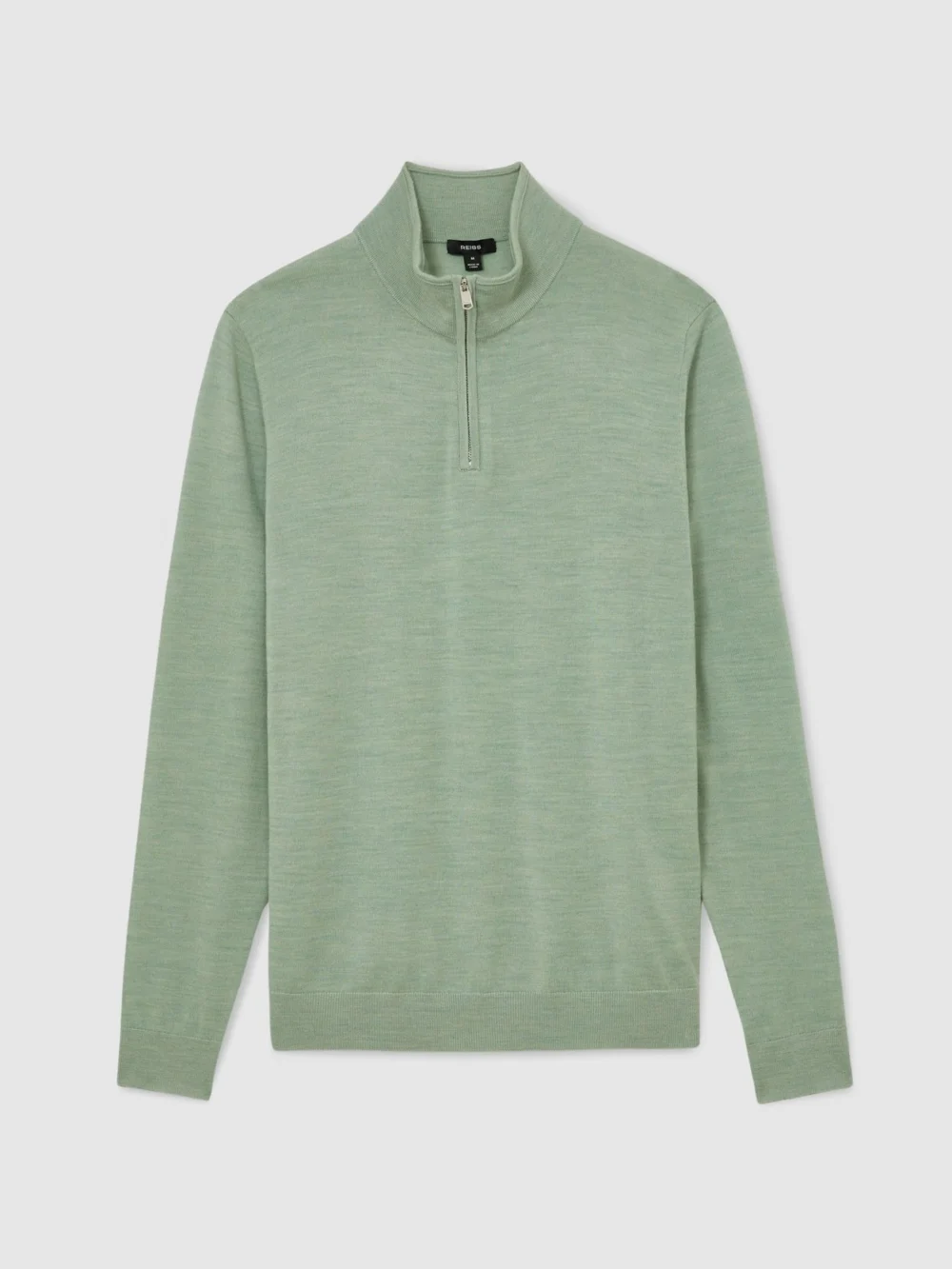 Reiss Minty Sage Green Merino Wool Half-zip Jumper, view 2