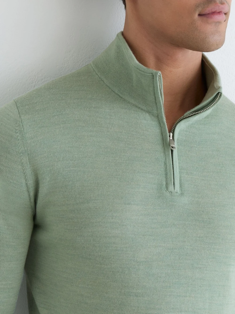 Reiss Minty Sage Green Merino Wool Half-zip Jumper, view 3