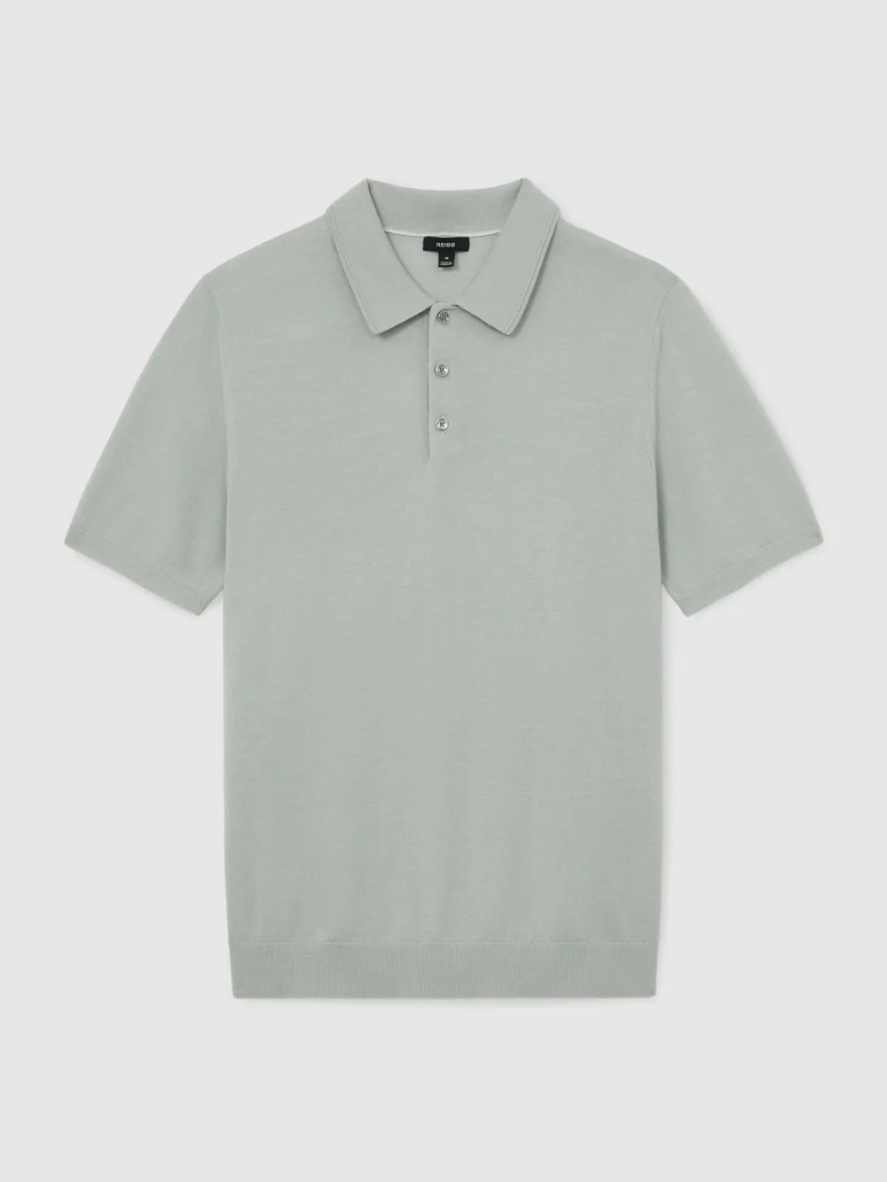 Reiss Minty Sage Green Merino Wool Short-sleeve Polo Shirt, view 2