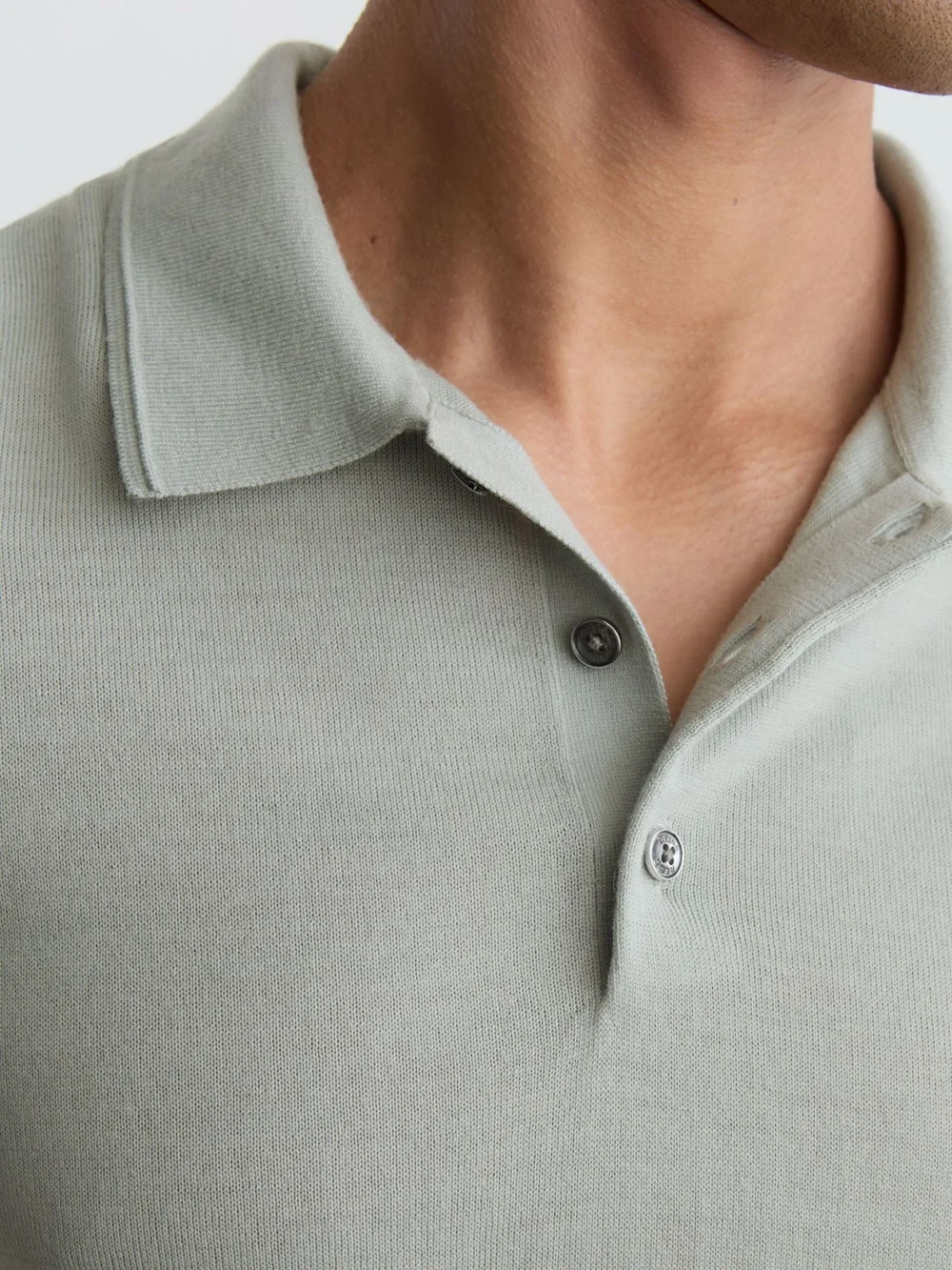 Reiss Minty Sage Green Merino Wool Short-sleeve Polo Shirt, view 3